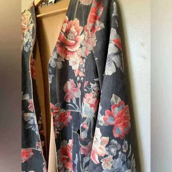 ANTHROPOLOGIE faux suede duster jacket SOLITAIRE Floral open Cardigan sz M chic - Picture 12 of 14